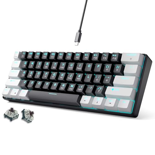 abucow 60% Mechanical Gaming Keyboard Brown Switch Wired Compact Keyboard Anti-Ghosting No-Conflict 61 Swappable keycaps Ergonomic Design for Windows/Mac (White-Black) - color: White-Black