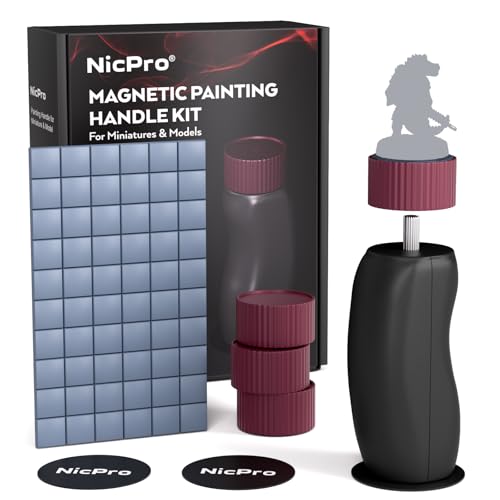 Nicpro Miniature Painting Handle Kit, 360° Rotating Miniature Holder | Ergonomic Handle with Magnetic Dock, 4 Swappable Caps, 3 Dock Plates & 50g Putty, for Model, Fantasy Figurines, 3d Prints