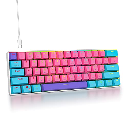 Fogruaden 60% Mechanical Keyboard, 61 Keys Gaming Keyboard, RGB Backlit, Ultra-Compact 60 Percent Wired Keyboard for Win/Mac PC Gamer, Easy to Carry on Trip (Pink, Red Switch) - color: Pink/ Red switch