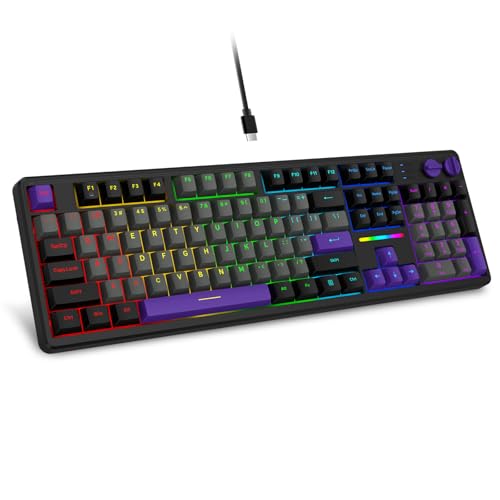 E-YOOSO Wired Creamy Mechanical Keyboard, Led Backlit for PC/Mac, Black | Gasket Structure with Sound Dampening Foam, Hot Swappable, Pre-lubed Linear Switches, Full Size Custom Gaming Keyboard - color: Grey Black Purple