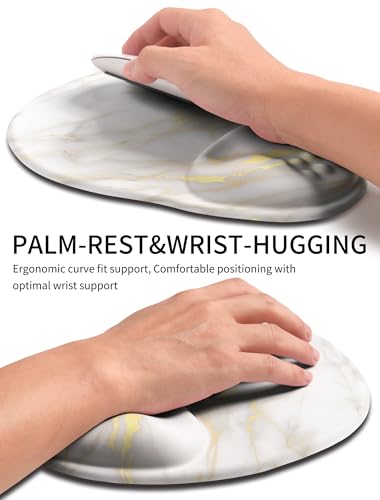 Palm-Rest and Wrist-Hugging Mouse Pad Wrist Rest, Ergonomic Wrist Support with Curve Fitting Cushioned Memory Foam for Carpal Tunnel Pain Relief, 9.9 x 8.3 Inch, Platinum Marble - color: Platinum Marble