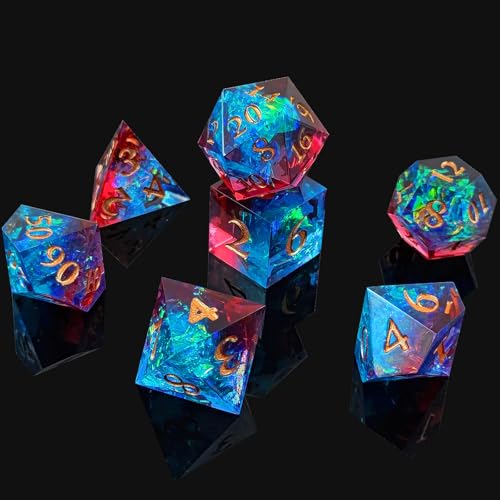 DND Dice Set, 7 Pcs Sharp Edge D&D Dice Polyhedral Resin Dice for Dungeons and Dragons RPG MTG Role Playing Table Games - color: Blue-3