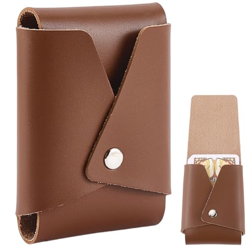 PU Leather Playing Card Case Brown Single Deck Travel Game Cards Storage Box Holder Protector Coin Pouch Money Organizer Carrying with Snap Fits Magicians Poker Bridge Size - color: Saddle Brown