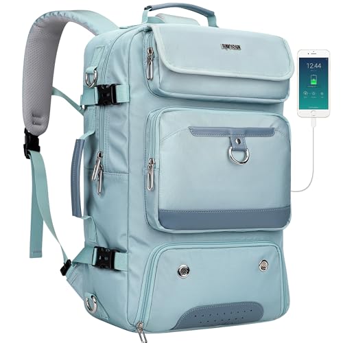 PIJUSHI Carry on Travel Backpack for Women with Shoe Compartment Fits 16“ | 3-In-1 Convertible Duffel/Shoulder Bag with USB Port, Anti-Theft Pocket for Daily, Weekend Trip, PE039 Blue - color: Blue