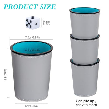 Felt-Lined PU Leather Dice Cup Set, 6 Quiet Dice Shaker Cups with 36 Dices for Bar Party Yahtzee Farkle Dice Games, Grey and Blue - color: Grey and Blue