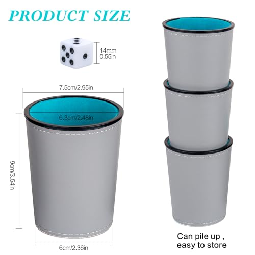 Felt-Lined PU Leather Dice Cup Set, 6 Quiet Dice Shaker Cups with 36 Dices for Bar Party Yahtzee Farkle Dice Games, Grey and Blue - color: Grey and Blue