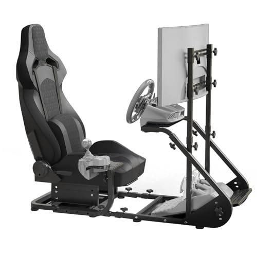 Runboll Racing Simulator Cockpit with Monitor Mount Fits for Logitech G923/G29/G920, Fanatec, Thrustmaster, and PXN, Adjustable Driving Simulators Without Handbrake, Pedals, Shift and Monitor - color: Black, size: 24" D Seat