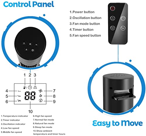 Antarctic Star Tower Fan Portable Electric Oscillating Fan Quiet Cooling Remote Control Standing Bladeless Floor Fans 3 Speeds Wind Modes Timer Bedroom Office (36 inch, Black) | Quiet Cooling Remote Control Standing Bladeless 3 Speeds Wind Modes Timer for