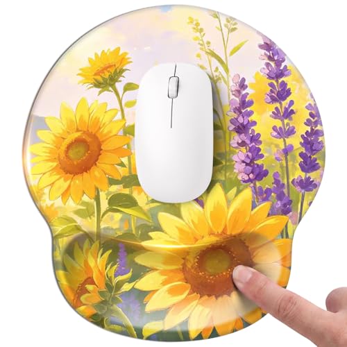 Mouse pad with Wrist Rest,Relieving Pain Memory Foam Computer pad, Ergonomic Desktop Mouse, Silicone Material Mouse pad, with Non-Slip PU Base (Sunflower) - color: Sunflower