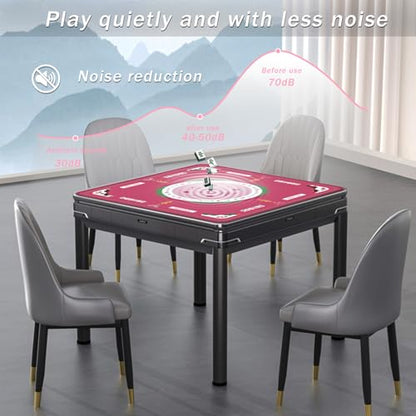 2F22E Mahjong Table Mat for American Mahjong, Neoprene Non-Slip Noise Reduction Mat with Printed Rules, 32.4 x 32.4 Inch Pink Table Cover for Poker, Cards & Board Games - color: Pink