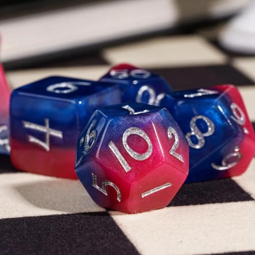 DND Dice Set 7PCS D&D Polyhedral Dice Set Blue-Red for Tabletop Game | Leather Storage Bag, DM Gift, for Dungeons and Dragons Role Playing Games - color: Blue&purple&red