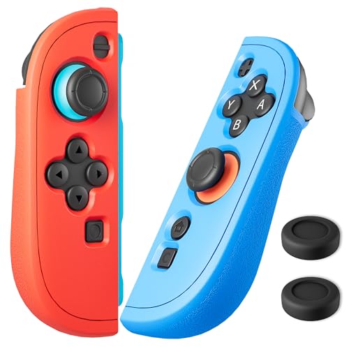 FUNDIARY Replacement for Nintendo Switch 2 Controller, Switch Wireless Controllers Compatible with Switch 2, Anti-Slip Soft Silicone Protective Cover with 2 Thumb Caps, Blue+Red - color: Red and Blue
