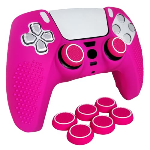 Anti-Slip Pink PS5 Controller Skin,Studded Edition Protective Silicone Cover Skin Grips Compatible with PS5/Slim/Pro Controller and 6 PCS Thumb Grips Caps. - color: Pink
