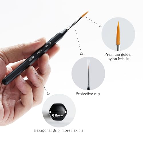 ARTIFY Miniature Drybrush Paint Brush Set: 14-Piece Round Small Detail Model Paintbrushes, Thin Mini Tiny Micro Paint Brushes for Miniature Painting - color: Black