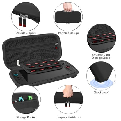 RAVEtone Travel Carrying Case Compatible with Nintendo Switch 2 Model 2025, Large Capacity Premium EVA Portable Hard Shell Pouch Waterproof Game Bag with 32 Game Cartridge Accessories (Black) - color: Black, style: Large