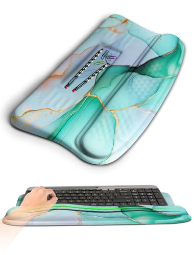 Ergonomic Wave Wrist Rest with Keyboard Stand, Cushioned Palm Rest, Comfortable Integrated Memory Foam for Natural Typing and Relieve Wrist Pain, Green Gold Marble - color: Green Gold Marble