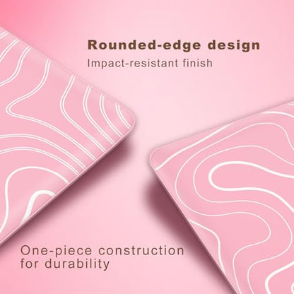 Glass Mousepad, Hard Surface Gaming Mouse Pads, Mousepad Gaming, Glasspad | Glass Pad, Professional Esport Tempered Glass Mouse Pad, Hard Mouse Pad for Bed, 11.8"×9.8" computer mat - color: Contour Lines - Pink and White