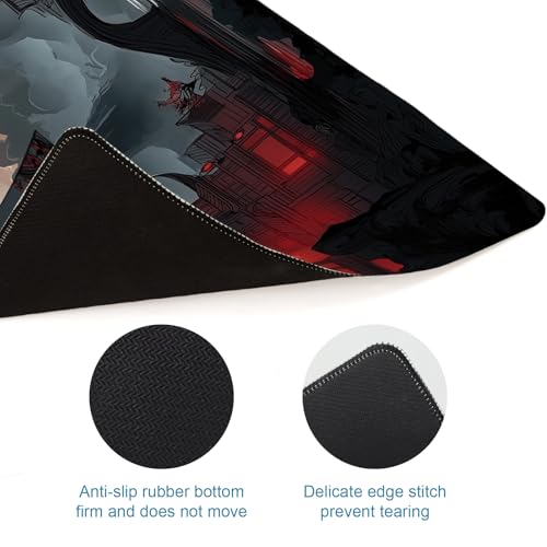 Gaming Mouse Pad, Large Desk Mat, Japanese XL Extended Big Mousepad with Non-Slip Rubber Base Stitched Edges, Laptop Computer Keyboard Mat, Office&Home, 31.5x11.8in - color: Red Moon