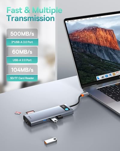Baseus Laptop Docking Station Dual Monitor 9 in 1 USB C Hub up to 4K@120Hz | 2 HDMI, 1000Mbps LAN, Max 85W PD, 3 USB, SD Card Reader, USB C Dock Compatible with iPhone/Mac/Dell/HP/Surface/Steam Deck - size: 9 in 1