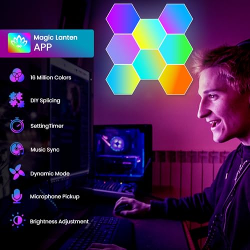 TISOFU 20 Pack Hexagon Lights LED Wall Panels, RGB Gaming Lights with APP/Music Sync & Remote, DIY Smart Modular Hexagonal Honeycomb Glide Hex Tiles Panel, Bedroom Party Decor Gifts - size: 20 Pack