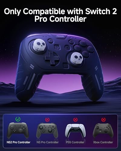 JEMDO Silicone Protective Cover for Switch 2 Pro Controller, Soft Anti-Slip Grip Skin Case with 2 Skull Thumb Caps, Shockproof Durable Shell for Switch 2 Pro, Ergonomic Gaming Grip Cover-Black