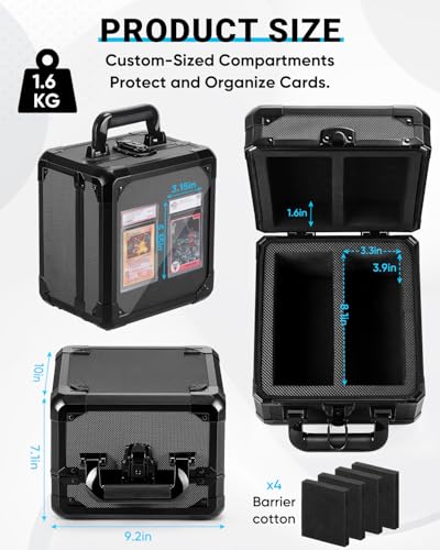 Graded Card Storage Box with Display Window, Stores Up to 60 Slabs | Protable Aluminum Alloy Slab Case with Secure Latches, Sports Trading Card Case Fits PSA, CSG, CGC, SGC, BGS and Top Loaders
