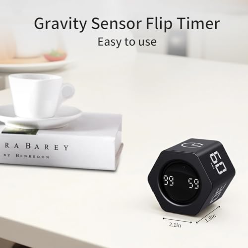 Productivity Timer Flip Gravity Sensor Cube Timer Countdown & Countup,Mute & Vibrate & Sound，5/10/30/60min & Custom Timing, Perfect for ADHD,Work,Learning,Kitchen Cooking (2, White +Black Hexagon) - color: White+black Hexagon