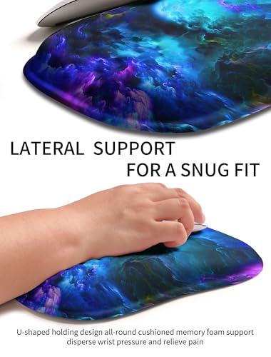Hokafenle Ergonomic Wrist-Hugging Mouse Pad Wrist Support, U-Shaped Holding Wrist Rest Mousepad for Carpal Tunnel Pain Relief with Cushioned Memory Foam Slope Massage Bulge (10.2x8.3 in,Nebula) - color: Nebula