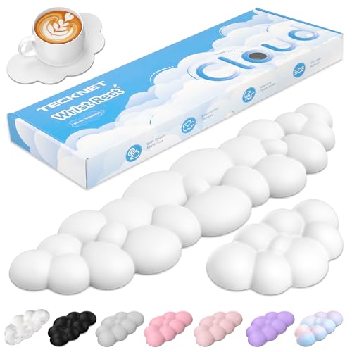 TECKNET Cloud Keyboard Wrist Rest Set, Cloud Wrist Rest with Non-Slip Base, PU Leather Wrist Pad for Keyboard with Ergonomic Memory Foam for Computer Laptop Office Gaming and Pain Relief, White - color: White