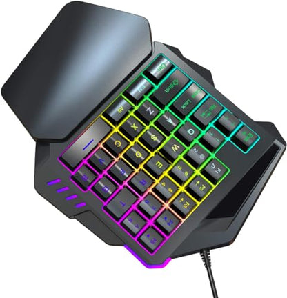 One Handed Gaming Keyboard RGB 35 Keys Portable Mini Gaming Keypad Professional Keyboard, Single Hand Semi Mechanical Gaming Keyboard with Wrist Rest Support