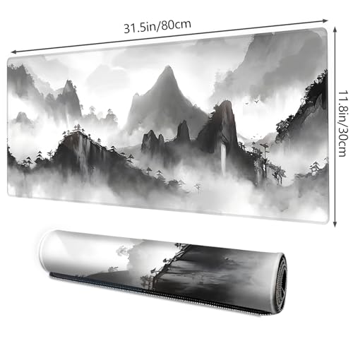 Galdas Mouse Pad for Gaming,XXL XL Large Mouse Mat Long Extended Mousepad Desk Mat Non-Slip Rubber Mice Pads Stitched Edges Thin,Black Ink Background (31.5 x 11.8 x 0.12 Inches) - color: Black Ink