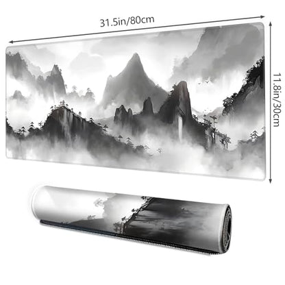 Galdas Mouse Pad for Gaming,XXL XL Large Mouse Mat Long Extended Mousepad Desk Mat Non-Slip Rubber Mice Pads Stitched Edges Thin,Black Ink Background (31.5 x 11.8 x 0.12 Inches) - color: Black Ink