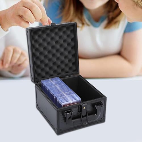 harayaa Card Storage Box Aluminum Alloy Trading Card Organizer EVA Foam Protection Collection Case Suitable for Fans Office Use Person, 2 Compartments