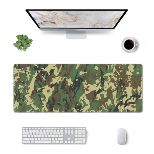 Gaming Mouse Pad, Large Green Camouflage Mousepad Laptop, Extended Camo Mouse Mat, Long XL Waterproof Keyboard Pads, Big Non-Slip Mousepads for Game Office Home, 31.5 x 11.8 in - color: Green Camouflage