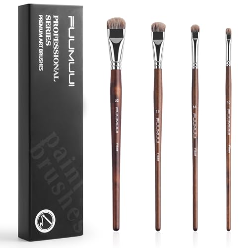 Fuumuui Professional Paint Brush Set, 4Pcs Natural Badger Hair with Filbert Shape Blending Mop Oil Paint Brushes for Acrylic Painting Oil and Gouache - style: Filbert