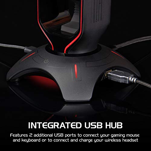 ENHANCE PC Gaming Headset Stand with Mouse Bungee - RGB Headphone Holder, 2 USB Ports, 7 LED Color Modes, Compatible with Desktops, Keyboards, Headphones