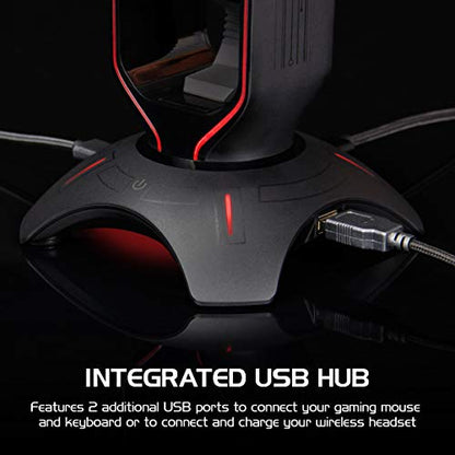 ENHANCE PC Gaming Headset Stand with Mouse Bungee - RGB Headphone Holder, 2 USB Ports, 7 LED Color Modes, Compatible with Desktops, Keyboards, Headphones