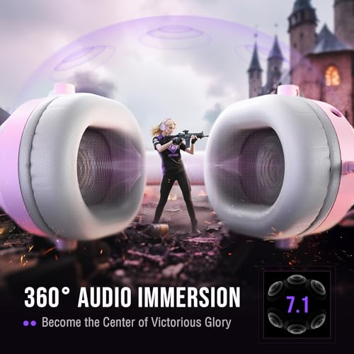 FIFINE AmpliGame H13P Wired RGB Gaming Headset for PC, Mac, PS4, PS5 | 50mm Drivers, 7.1 Surround Sound, Solid Metal Frame, AI Noise Canceling Mic, Game/chat Balance, for gaming/streaming - color: Pink