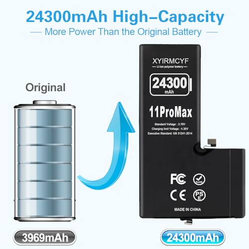 XYIRMCYF 24300mAh Super Capacity Battery Compatible with iPhone 11 Pro Max, 0 Cycle Li-Polymer Replacement Battery for iPhone 11 Pro Max, with Professional Repair Tool Kit - color: 11ProMax-24300