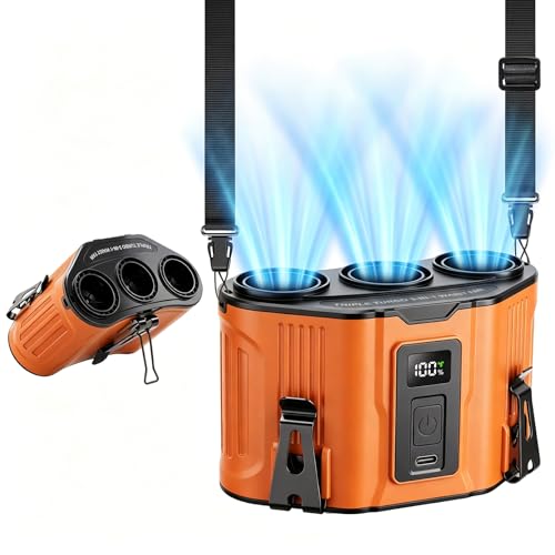 Portable Waist Fan with 3 Turbo Fans, 12000mAh Rechargeable Wearable Belt Fan, Shirt Fan Strong Airflow Fast Cooling, Hands Free Clip Fan for Outdoor Jobsite Construction Farm, Orange - color: Orange
