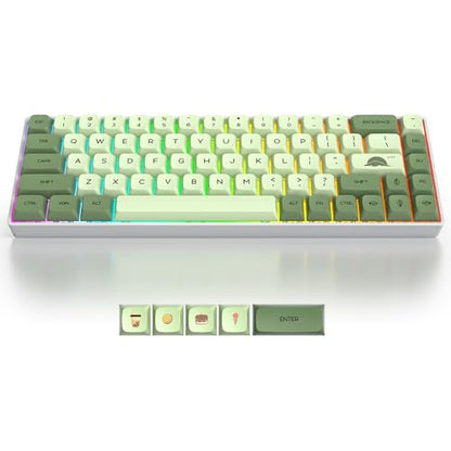 Green 65% Percent Small Mechanical Keyboard, 68 Key RGB Gaming Keyboard, Red Switch USB-C Wired Keyboard, PBT XDA Keycaps Compact Mini Key Board for Game, Office (68 Matcha) - color: 68 Matcha/Red Switch
