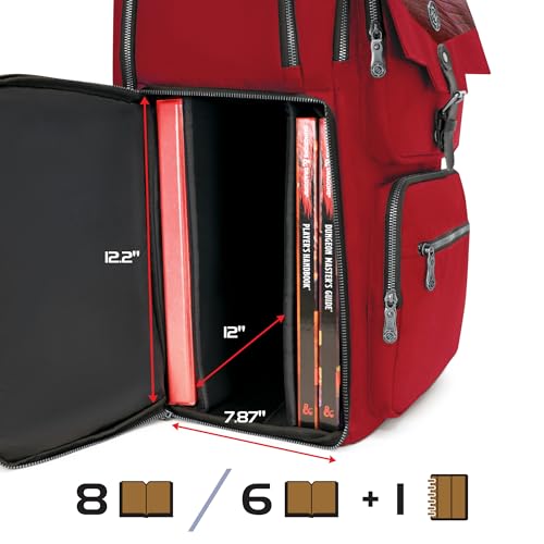 ENHANCE Collector's Edition DnD Backpack - RPG DM Bag for Dungeons and Dragons - DnD Bag fits 6-8 Books, 18" Laptop/DM Screen Slot, Miniature Foam Trays, Accessory Pockets, Map Strap (Dragon Red) - color: Dragon Red