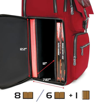 ENHANCE Collector's Edition DnD Backpack - RPG DM Bag for Dungeons and Dragons - DnD Bag fits 6-8 Books, 18" Laptop/DM Screen Slot, Miniature Foam Trays, Accessory Pockets, Map Strap (Dragon Red) - color: Dragon Red