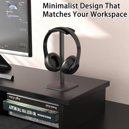 Headphone Stand for Desk - Headset Stand Headphone Holder (Black) | with Aluminum Hanger and Plastic Headrest, headphone holder for AirPods Max, Sony, Bose, Beats and More - color: Black