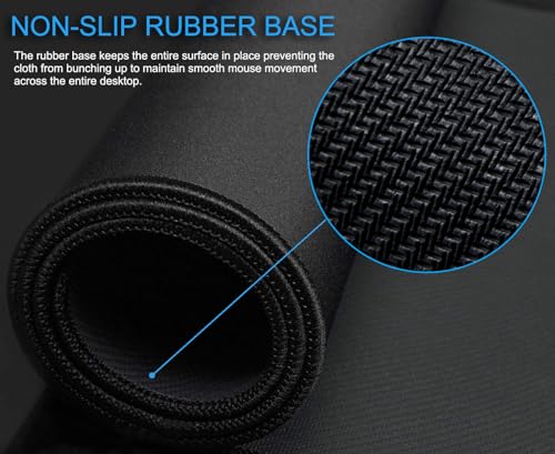 Large Mouse Pad Gaming, 31.5" x 15.7" Desk Mat with Non-Slip Rubber Base | Gaming Mousepad with Stitched Edges, Waterproof XXL Computer Long Keyboard Mouse Mat for Gamer, Office & Home, Black - color: Black, size: 31.5 inches x 15.7 inches
