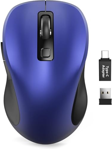 Trueque Wireless Mouse for Laptop, Ergonomic 6-Button Mouse, Deep Blue | 2.4GHz USB receiver, back/forward buttons, 3 adjustable DPI levels, silent clicks, USB-C adapter, Windows/Mac/Chrome OS/Linux - color: Deep Blue, size: 1 Pack