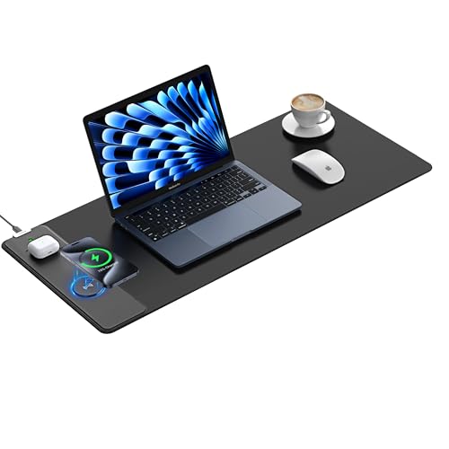 TopMade Mouse Pad with 15W Fast Wireless Charging, 31.5"x11.81" XL Large Gaming Waterproof Desk Pad with Ultra-Smooth Surface, Non-Slip Base, Classic Black Computer Desk Mat for MacBook, PC, Laptop - color: Black-31.5"x11.8"