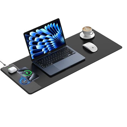 TopMade Mouse Pad with 15W Fast Wireless Charging, 31.5"x11.81" XL Large Gaming Waterproof Desk Pad with Ultra-Smooth Surface, Non-Slip Base, Classic Black Computer Desk Mat for MacBook, PC, Laptop - color: Black-31.5"x11.8"