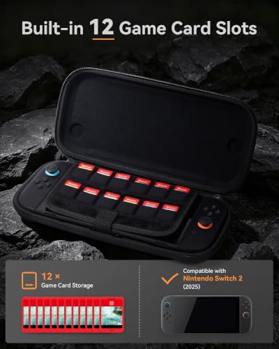 Slim Switch 2 Carrying Case, Protective Hard Shell Case with 12 Game Card Slots, Portable Lightweight Travel Case for Switch 2 with Military-Grade Protection, Soft Inner Screen Cover, Tactical Style