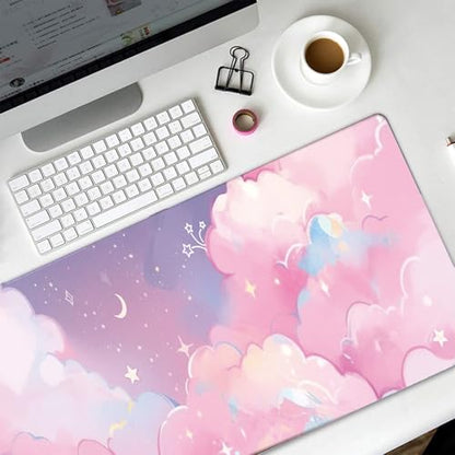 Pink Cloud Mouse Pad Extended Large Cute Desk Mat Big Desk Pad Set XXL Aesthetic Moon and Stars Gaming Mouse Pad for Keyboard Computer Laptop Home Office Accessories Girl 31.5X15.7 Inches - color: Pink Cloud